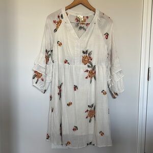 Anthropologie White Floral Midi Dress